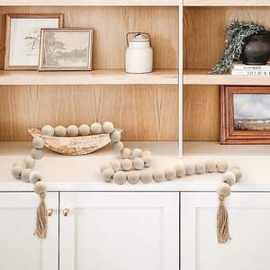 Guirlande de perles <span class=keywords><strong>en</strong></span> <span class=keywords><strong>bois</strong></span> rustique de style bohème pour <span class=keywords><strong>table</strong></span> <span class=keywords><strong>basse</strong></span>, grande guirlande de perles <span class=keywords><strong>en</strong></span> <span class=keywords><strong>bois</strong></span> avec pompons - Product Image 2