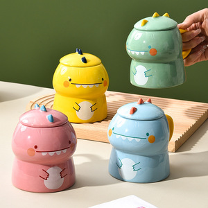 Mug Keramik Lucu Bertema Dinosaurus dengan Tutup, Unik dan Konyol untuk Pria, Cangkir Air Kartun Menggemaskan untuk Pasangan, Anak-anak, Hadiah Kreatif - Product Image 1