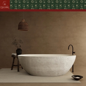 Vasca da <span class=keywords><strong>Bagno</strong></span> Freestanding in Travertino Naturale, Design Moderno e Minimalista, Finitura Lavorata a Mano, OEM CNC Impermeabile Personalizzabile - Product Image 4
