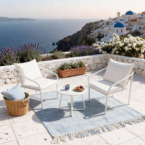 Conjunto de Muebles de Jardín Santorini de 3 Piezas con Estructura de Aluminio, Cojines Personalizables y Mesa de Metal para Patio Costero Egeo - Product Image 1