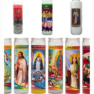 Bougies de prière de 7 jours de couleur personnalisée en gros en verre à vendre Bougie en verre Prier pour bougies religieuses à la paraffine