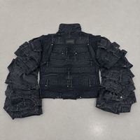 Veste en jean sculpturale pour homme DiZNEW High Street, coupe ample avec détail de ceinture superposée, noir délavé, vêtement d'extérieur streetwear OEM