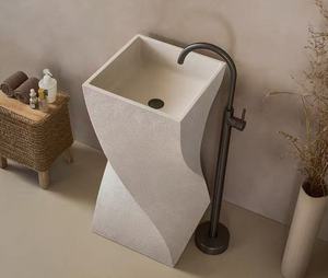 Lavabo a mano irregolare, lavabo a piedistallo da bagno con superficie solida, lavabo indipendente in pietra composita in resina - Product Image 6