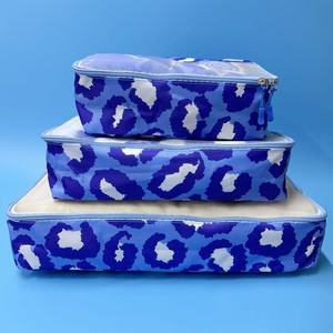 Organizadores de cubos de embalaje de viaje de malla de nailon, bolsa de viaje de compresión blanca y azul, organizador de viaje de equipaje con impresión por sublimación, 3 piezas - Product Image 1