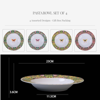 Ensemble de 4 bols à pâtes en porcelaine dure céramique Heritage Floral, colorés, avec décor sous glaçure, compatibles micro-ondes et lave-vaisselle