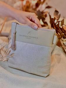 Sac cosmétique en coton et lin PU de haute qualité pour femmes, logo en relief, petit sac de rangement de voyage, logo personnalisé, pochette zippée pour femmes - Product Image 4
