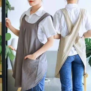 Nhật bản Cotton Linen tạp dề với <span class=keywords><strong>Pocket</strong></span> Hàn Quốc Tạp dề cho bức tranh, nướng, làm sạch chéo trở lại tạp dề - Product Image 4