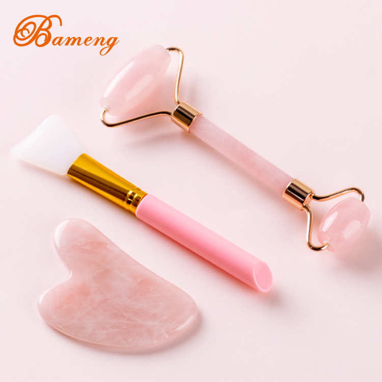 Natural Rose Quartz Roller, Facial Massage, Electrical Gua Sha Set, Face Jade Roller