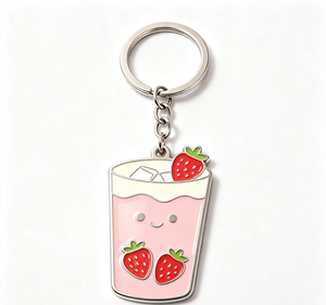 Custom Strawberry Milk Tea Enamel Keychain Zinc Alloy Metal Key <b>Ring</b> <b>Cartoon</b> Gift Pendant - Product Image 2