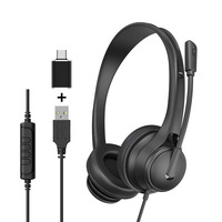 Écouteurs filaires Type A vers Type C, casque d'écoute HD avec bouton de contrôle du volume