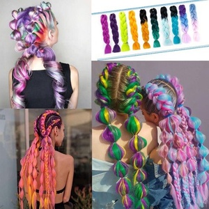 Extensiones de Cabello sintético trenzado para fiesta de Halloween, extensiones de pelo trenzado Jumbo de 24 pulgadas y 100g con degradado de arcoíris - Product Image 6