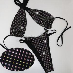 Traje de Baño S662 con Pedrería de Diamantes, Estilo Halter, para Club Nocturno, Playa, Sexy, con Cristales, Ropa de Baile Exótica - Product Image 4