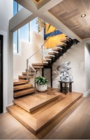 Escalier droit en bois de qualité supérieure avec rampe en verre, design mono-soleil pour villa de luxe et maison moderne