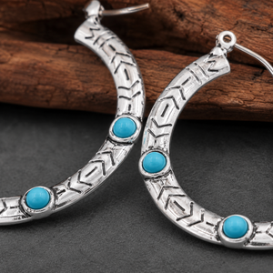 Pendientes de Aro con Grabado en Color Turquesa Vintage, Pendientes Grandes de Estilo Tribal para Mujer - Product Image 4