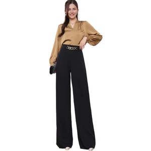 Pantalon décontracté pour femme, coupe ample, taille haute, couleur unie, fermeture élastique, confortable et élégant pour l'été - Taille XL - Product Image 1