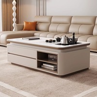 Table basse rectangulaire en pierre frittée résistante à la chaleur et aux rayures, plateau en ardoise, avec structure en acier carbone noir