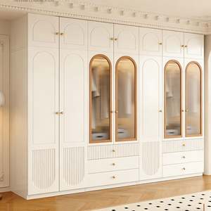 Armoire en laque blanche de style français avec portes en verre creuses, tiroirs en verre à motif ondulé et design latéral incurvé - Product Image 4