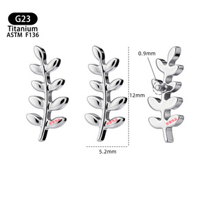 Leaf Shape <b>Titanium</b> Piercing Earrings 12mm G23 ASTM F136 For Ear Cartilage Nose Lip <b>Studs</b> - Product Image 1