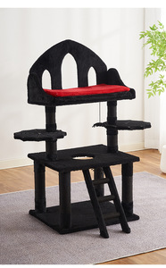 Arbre à chat moderne grand format multi-étages en sisal noir avec structure intégrée pour grimper, jouer et dormir - Product Image 6