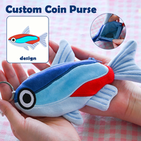 Porte-monnaie en peluche personnalisé à faible MOQ, porte-clés animal en peluche, fabrication OEM, porte-monnaie en forme de poisson, porte-clés portefeuille pour breloque de sac