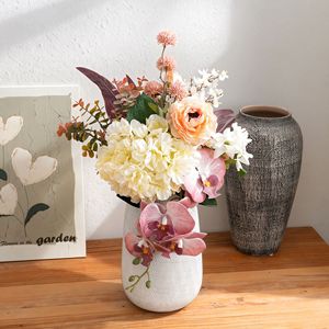Bouquet de fleurs artificielles CallaFloral, hortensia, rose, tissu tissé en plastique, décoration bohème pour mariage et maison - Product Image 1