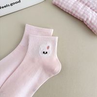 Chaussettes pour filles en polyester à séchage rapide, motif lapin rose, respirantes, à taille haute, pour enfants actifs, à porter au quotidien en été