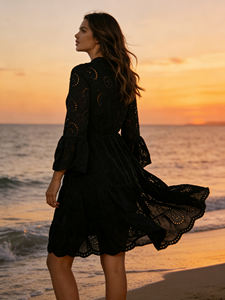 Customization Women's Black lace Eyelet Embroidery Tunic <b>Dress</b> Long Sleeve Loose Cover Up <b>for</b> Beach Vacation <b>for</b> <b>lady</b> - Product Image 6