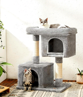 Arbre à chat Gain à double niveau avec 2 grottes, tunnel, griffoir et grande perchoir pour usage intérieur toutes saisons