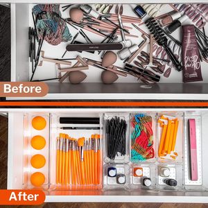 Home Storage <b>Organizer</b> 7/9/10/12/13/16/21/23/25pcs Clear Plastic <b>Drawer</b> <b>Organizers</b> Set Versatile Bathroom and Vanity DrawerTrays - Product Image 4