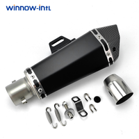 Silenciador universal para motocicleta con tapa de fibra de carbono y entrada de metal.