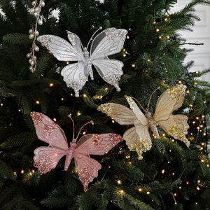 <span class=keywords><strong>H874</strong></span> Nuevas pegatinas coloridas de mariposas y libélulas de malla artificial con purpurina y polvo de perla, colgante decorativo con clip para Navidad - Product Image 1