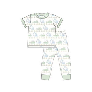 BLP1314 personnalisé petit garçon Boutique bleu Valentine coeur impression tenues enfants en gros enfant en bas âge garçon à manches courtes enfant ensemble - Product Image 3