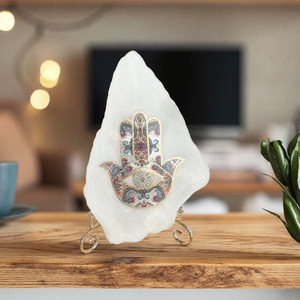 Cuarzo curación piedra preciosa cruda Natural <span class=keywords><strong>Chacra</strong></span> selenita con estatua de mano selenita Chakra Fátima roca losa de cristal para Decoración - Product Image 1