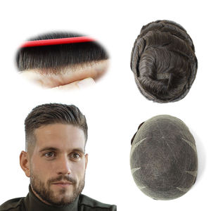 Air Lace - Natuurlijke haarlijn Zwitserse kant voor mannen, gebleekte knopen overal, Indiaas Remy haar vervanging, 90% Destiny toupet voor mannen - Product Image 1