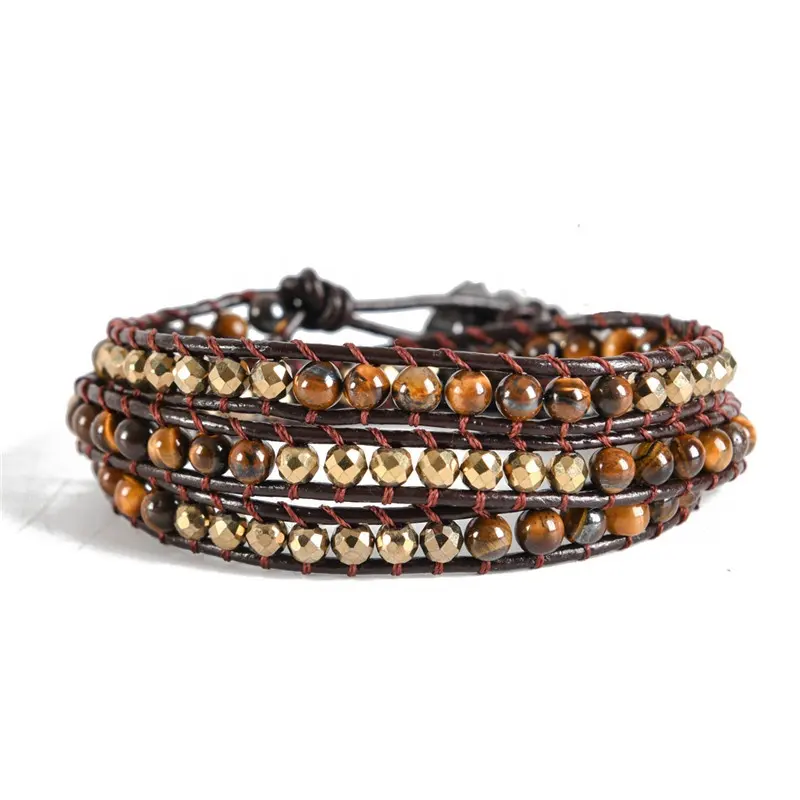 New Accept Diy Brown Tiger Eye Stone Beads Accessories 3 Layers Design Pure Handmade Bracelet 2021 Women