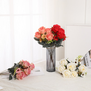 Bouquet de roses artificielles 11 têtes, fleurs en soie haute simulation, décoration intérieure, ornement de mariage - Product Image 2