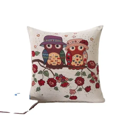 Owl Cartoon Jacquard Linen/Cotton Sofa Bed Cushion Cover Throw Pillow Case Car Decorbox Home Decor Supplies