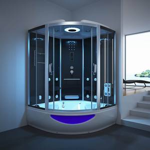 Luxury bathroom black sector sliding type steam shower <strong>cabin</strong> room with whirlpool <strong>bathtub</strong>
