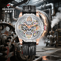 HANBORO Vente en gros 5 quantités montre mécanique de luxe rétro trèfle hommes série trèfle boîtier en acier inoxydable largeur pointeur