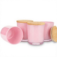Bocaux en verre pour bougies de 10 oz, rose irisé, contenants épaissis, couvercles en bambou, étiquettes personnalisées, logo, fabrication artisanale de bougies, support pour bougies