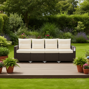 Ensemble de canapés de jardin en rotin brun, 4 places, pieds réglables, mobilier d'extérieur, design contemporain - Product Image 2