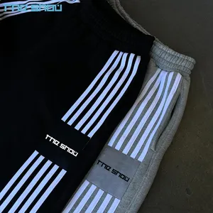 Casual Custom Logo Zwaargewicht Losse Jogger Trekkoord Elastische Taille Baggy Stapel Uitlopende Joggingbroek Gestreepte Wijde Pijpen Broek Heren