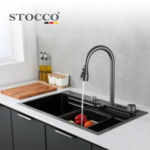 Digital Display Faucet Pull Out Spray Kitchen Faucet Nickel Sink Tap Faucet Brass Copper Black For Kitchen Sink Waterfall Tap