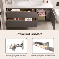 Meuble-lavabo de salle de bain avec miroir, style italien moderne crème, lavabo simple/double, plan de travail en céramique intégré