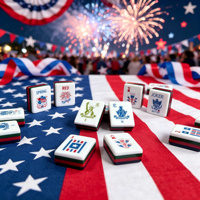 Jeu de tuiles de mahjong américain personnalisé, édition spéciale Fête de l'Indépendance, tuiles de mahjong en acrylique à 4 couches avec drapeau américain pour soirée de jeu festive