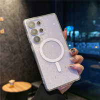 Funda Magnética Transparente de Lujo con Brillantina para Teléfono Móvil Samsung S26 Ultra S25FE S25 Edge, Carcasa Trasera Brillante para iPhone 17 Pro