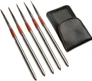 MEEDEN Tragbare kompakte einziehbare runde spitze Reise bürsten mit Mini-Ledertasche Artist Paint Brushes 5St