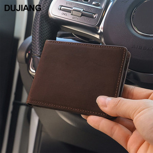 Porte-cartes en cuir véritable Dujiang, couleur marron unie, avec fil de couture, pour le rangement des cartes de crédit - Product Image 1