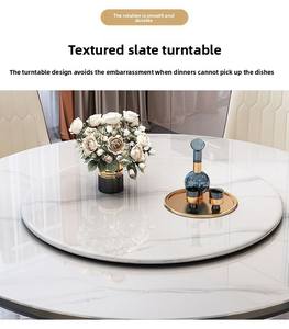 لوح صخري عالي الجودة وكرسي مجموعة طاولة مستديرة منزلية بسيطة حديثة من الخشب الصلب طاولة مستديرة كبيرة مع طاولة دوارة - Product Image 5