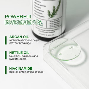 Shampoo à l'huile d'argan et de romarin en marque privée, vegan, naturel, antipelliculaire, réparateur, pour cheveux secs et favorisant une croissance durable des cheveux - Product Image 3